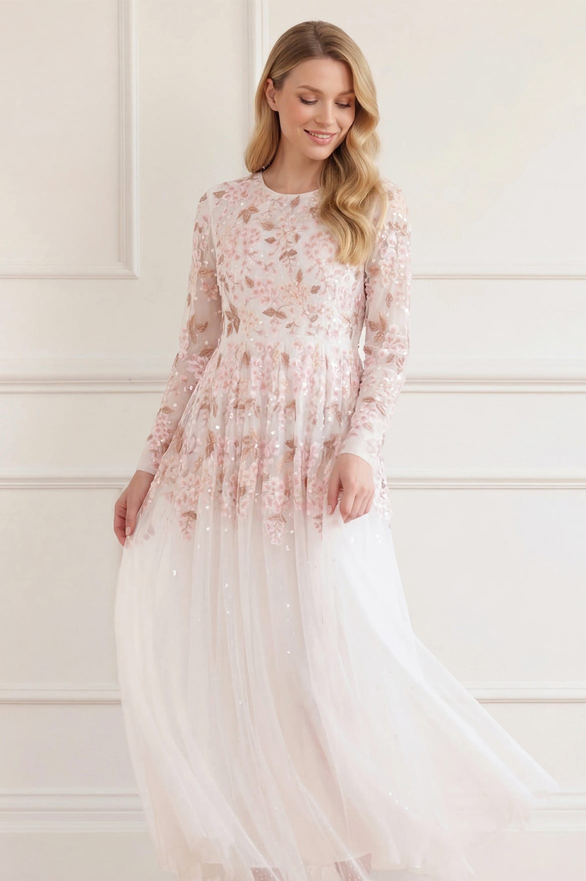 Wisteria Dot Long Sleeve Gown