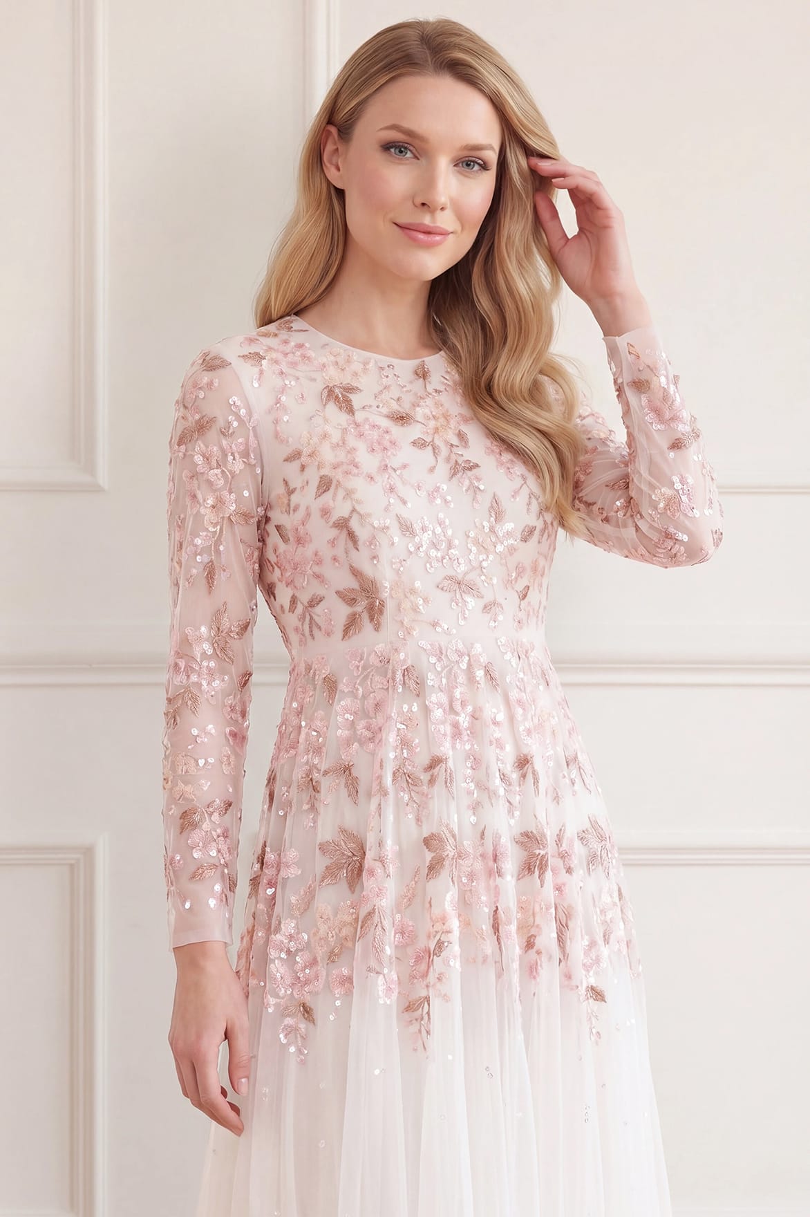 Wisteria Dot Long Sleeve Gown