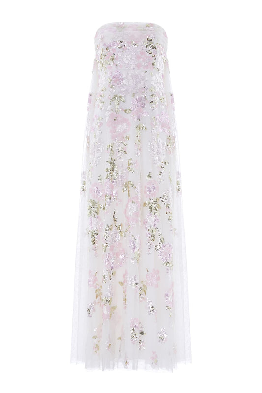 Wisteria Sequin Strapless Cape Gown